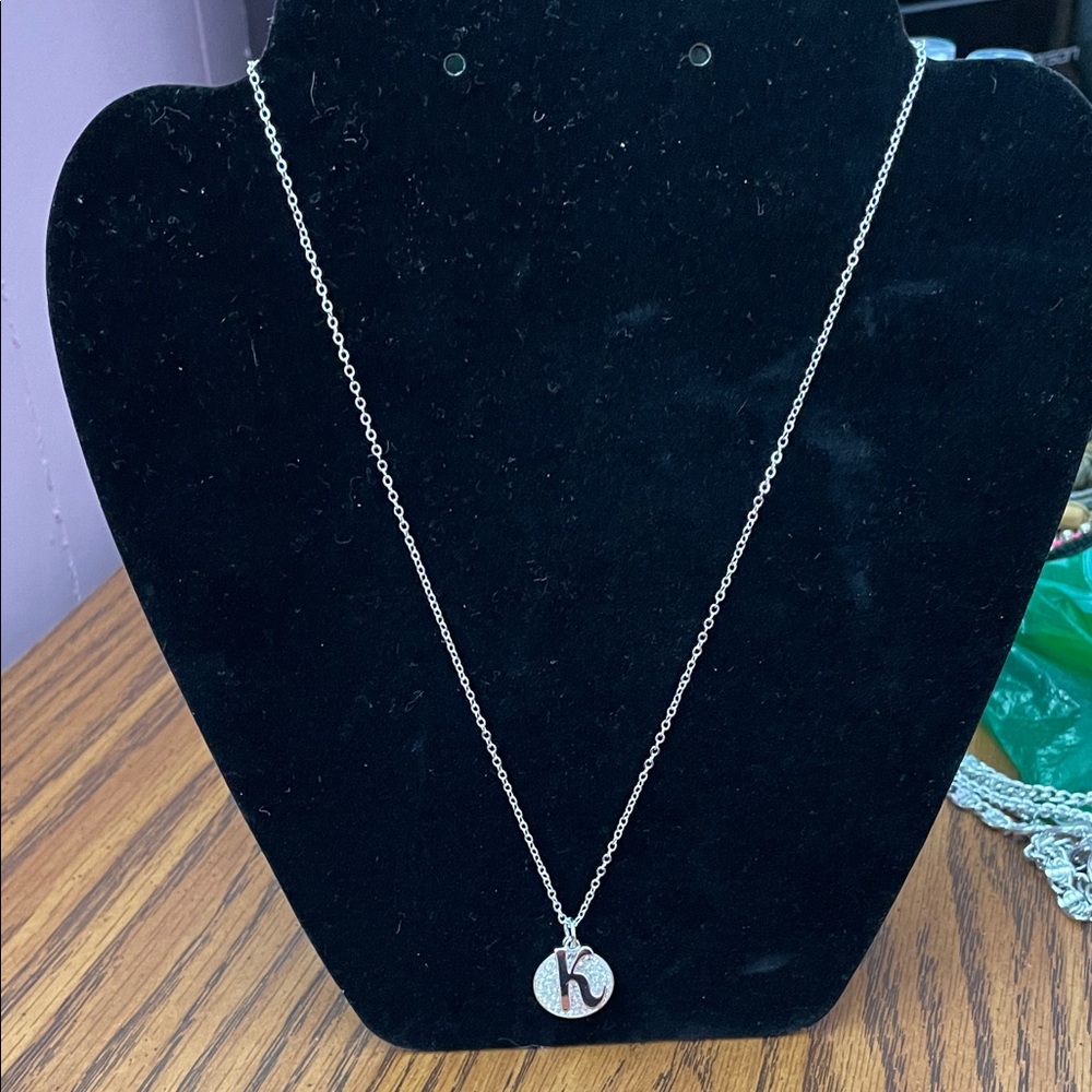 Silver Initial 'K' Pendant Necklace